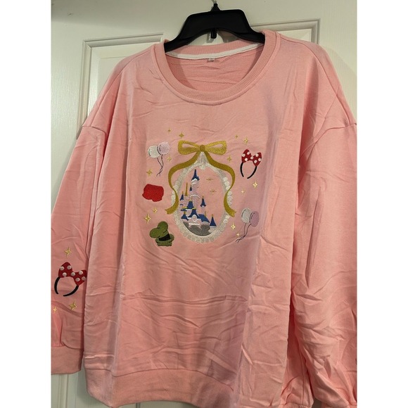 Disney Tops - Disney Parks Pink Castle Embroidered Sweatshirt